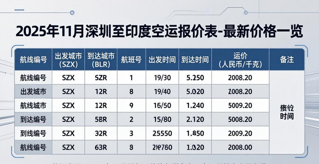 2025年11月深圳至印度空运报价表-最新价格一览