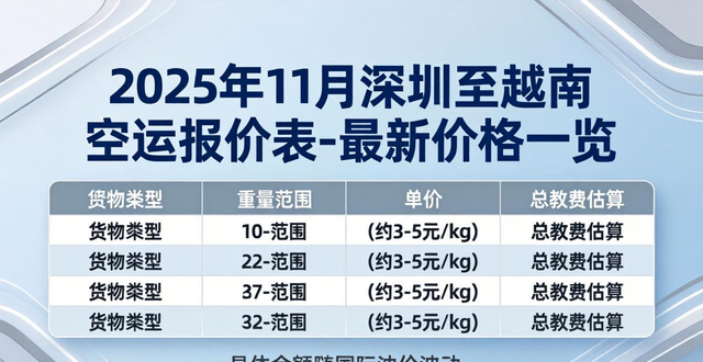 2025年11月深圳至越南空运报价表-最新价格一览