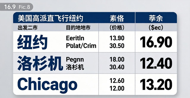 美国空派直飞纽约/洛杉机/芝加哥价格表